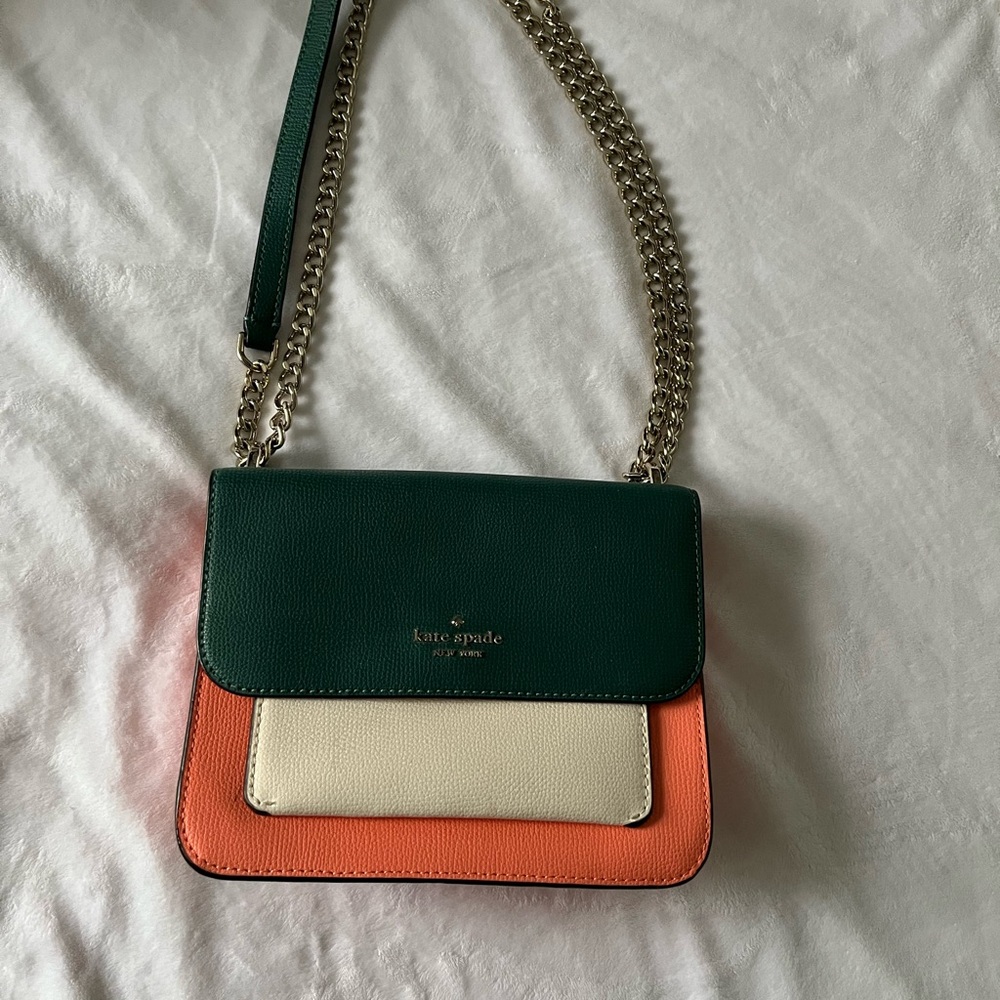 Kate Spade Orange and Green Crossbody Bag with Chain Strap